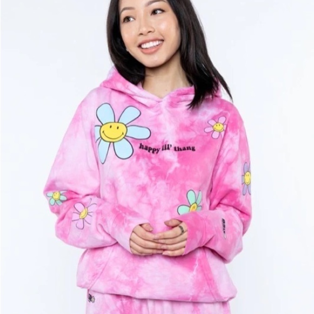 By Samii Ryan BSR “Happy Lil Thang” Oversized Hoodie Flowers/Tie Dye Pink SZ S